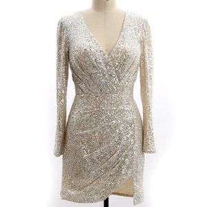 Sequin Long Sleeves V Nevk Cocktail Short Dress Cocktail Wedding New Year Party